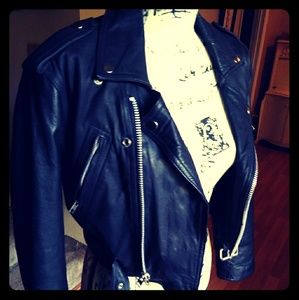 Vintage retro Contempo black leather motorcycle Ja